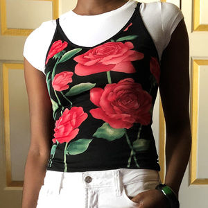 Red Rose Spaghetti Strap Top